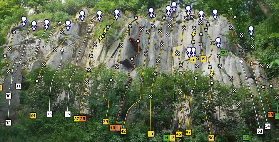 Burgfelsen Neuhaus, Windischeschenbach, Waldnaabtal, Sektoren Mittlerer Hang bis Thronfelsen; © Harald Rost, https://www.durreck.de/wp/burgfelsen-neuhaus