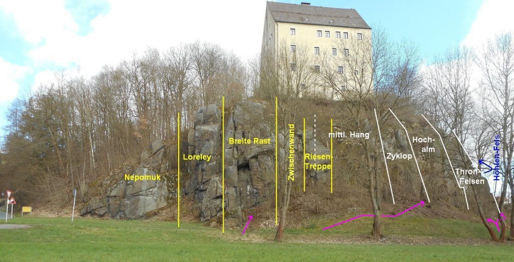 Sektoren Burgfelsen Neuhaus, Windischeschenbach; © Harald Rost, https://www.durreck.de/wp/burgfelsen-neuhaus